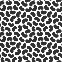 Obraz premium Seamless pattern with abstract geometric bean texture, black on white background. Soy beans modern memphis simple wallpaper, monochrome graphic element