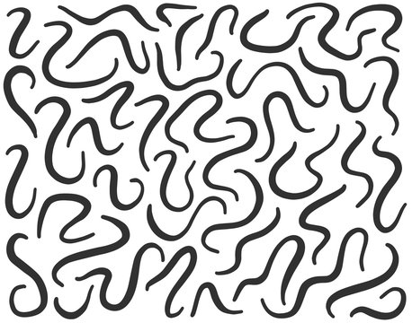 Worm Pattern. Silhouette Of Parasite, Soil Worms, Helminth. Parasitology Black White Background