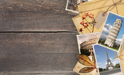 Vintage travel background with retro photos