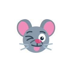 Happy mouse face emoji flat icon, vector sign, Winking rat emoticon colorful pictogram isolated on white. Symbol, logo illustration. Flat style design