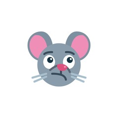 Thinking mouse face emoji flat icon, vector sign, Pensive rat emoticon colorful pictogram isolated on white. Symbol, logo illustration. Flat style design