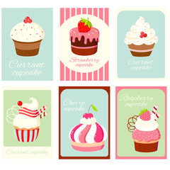 Set of vintage vertical card with cupcakes