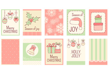 Fototapeta na wymiar Set of Christmas vertical gift tag, card, badge, sticker in retro style