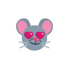 In love mouse face emoji flat icon, vector sign, Heart eyes rat emoticon colorful pictogram isolated on white. Symbol, logo illustration. Flat style design