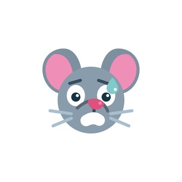 Anxiety mouse face emoji flat icon, vector sign, Fearful rat emoticon colorful pictogram isolated on white. Symbol, logo illustration. Flat style design