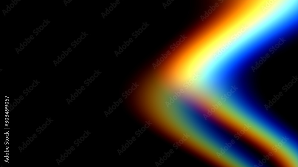 Poster abstract composition, two light glares with a spectral gradient on a dark background, rainbow, 3d re