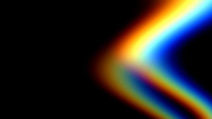abstract composition, two light glares with a spectral gradient on a dark background, rainbow, 3D rendering
