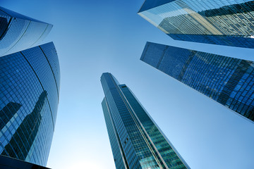 Fototapeta na wymiar Glass skyscrapers against clear sky