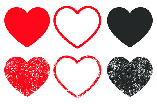 Grunge Love heart shape vector icon sign. Isolated on white background. Like logo symbol image.