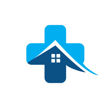 Home and medical cross vector logo design. Nursing home logo design. Home Medical symbol.