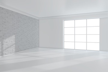 Interior design of living room and white brick wall. 3d rendering.