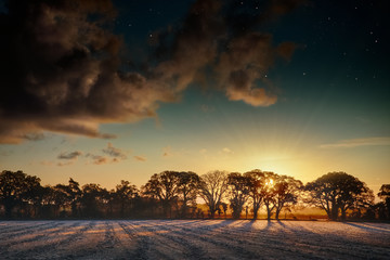 Sunrise over frosty fields in Norfolk