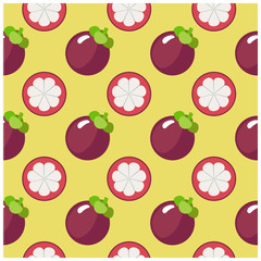 Mangosteen Fruits Pattern on yellow background Vector Design illustration.