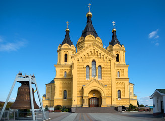 NIZHNY NOVGOROD, RUSSIA - SEPTEMBER 28, 2019: View of the Cathedral of the Holy Blessed Prince Alexander Nevsky, in the autumn morning