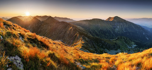 Mountain sunset in Slovakia mountain -  Rohace, Tatras panorama - obrazy, fototapety, plakaty