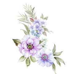 Combination of watercolor flower elements