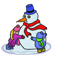 Muñeco de nieve y dos niños