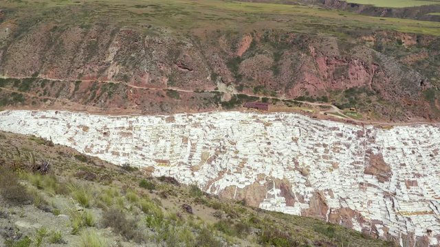Panoramic views of Salt Mine ponds in Maras. Cusco region, Peru.