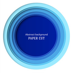 Abstract geometric round background in paper cut style. Straight lines. Design for brochures, posters, flyers, advertising. Place for text. Vector.