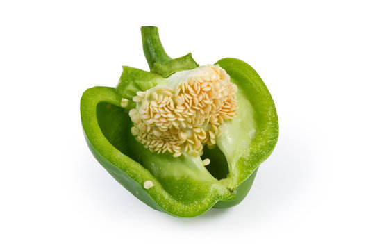 Green Bell Pepper Cut In Half With Seeds Inside