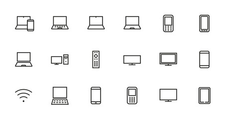  set of smart devices and gadgets, computer hardware and electronics. Electronic device icons for web and mobile vector lines. Editable stroke. 48x48 pixels