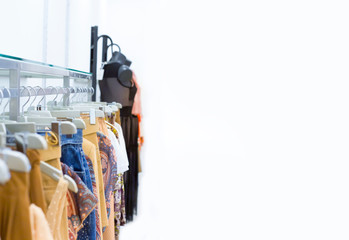 Fototapeta premium Clothing exposed in the showroom at factory. Selective focus