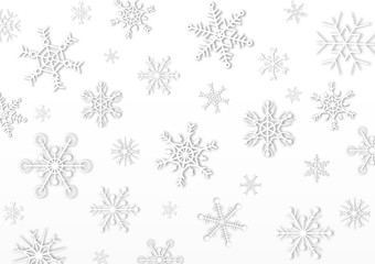 Snowflakes falling with white grey background,illustration. Snowflake paper cut style vector background. Winter season and Christmas concept.