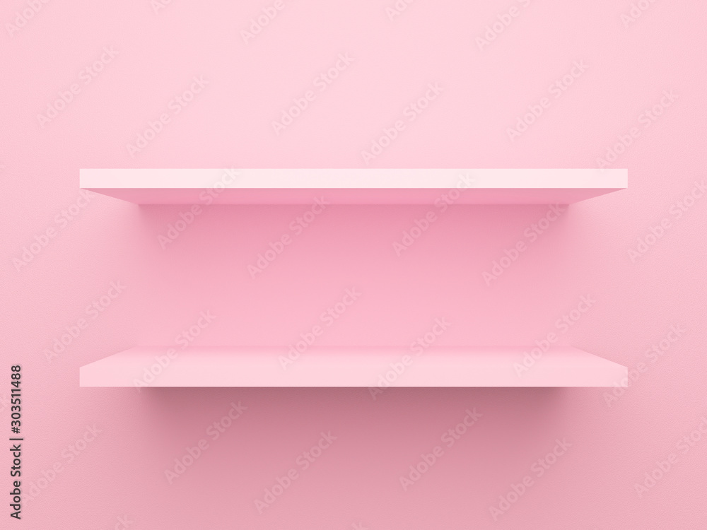 Fototapete pink shop shelf hanging on wall for mockup. valentines theme design concept. empty two bookshelf on 