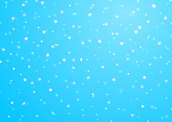 Snowfall winter christmas background with blue sky, colorful falling snow and snowflakes. Design element for Merry Christmas and Happy New Year greeting card.