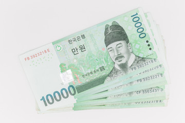 South Korean won currency in 10 000 won value, save your money concept