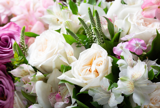 bouquet of various flowers as background