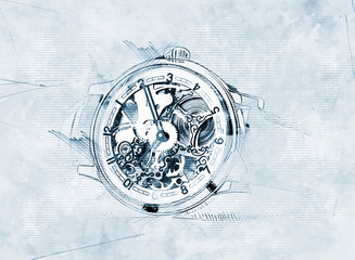 Illustration sketch of a project to realise a clock watch