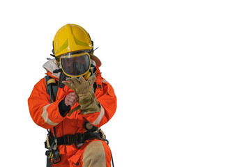 Fototapeta premium Firefighters in uniform and full-length body helmets