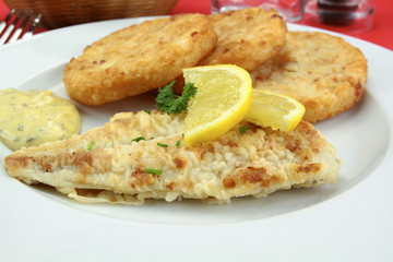 breaded fish and potato rosti