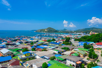 Panorama view of fishing village around the island in Sattahip city, Thailand.