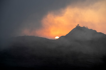  Beautiful orange sunrise at volcano Erta Ale. Ethiopia. African landscape