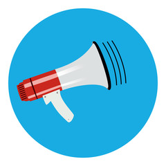 Megaphone icon with sound effects in flat style.