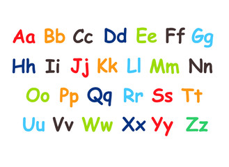 colored alphabet for children a-z. Kids learning material. Card for learning alphabet.