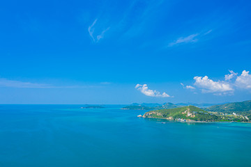 Panorama view of fishing village around the island in Sattahip city, Thailand.