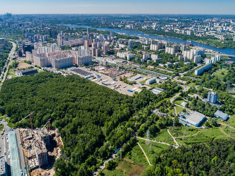 Moscow, Northern District, Aerial View Of The Left-Bank District And Khimki Forest Park