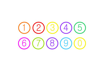 numbers for children, from 0 to 9. Kids learning material. Card for learning numbers. Number 0-9. colored numbers in circle