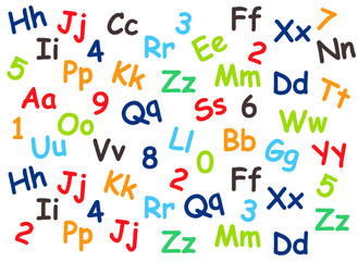 pattern of colored numbers on a white background, colored numbers