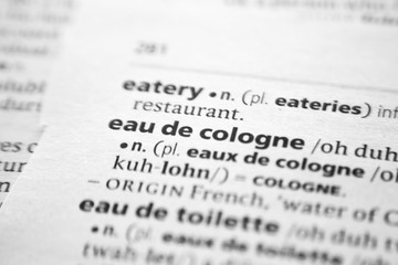 Fototapeta premium Word or phrase Eau de cologne in a dictionary.