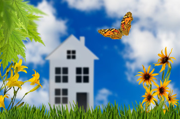 image of stylized house in the garden closeup