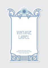 Label, decorative frame, border. Good for product label. with place for text Colored vector illustration. In art nouveau style, vintage, old, retro style. Isolated on white background..