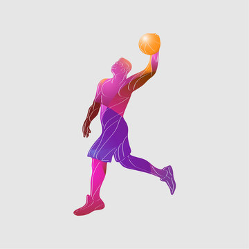 Basketball player Slam Dunk Color Vector Silhouette