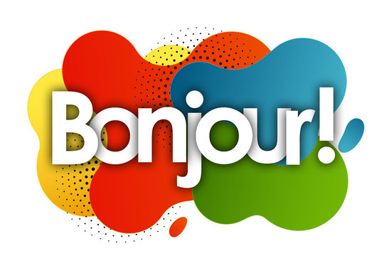 bonjour in color bubble background