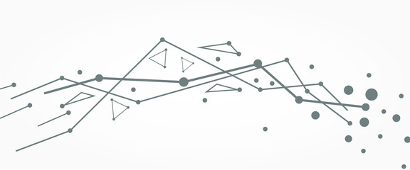 Technology, chemistry and science banner design template. Molecule and communication pattern. Connected lines with dots.