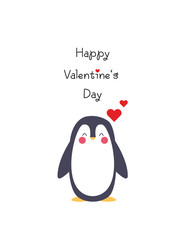 Valentinskarte - Happy Valentine's Day, Süßer Pinguin mit Herzen