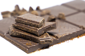 dark dark chocolate and coffee on a white background